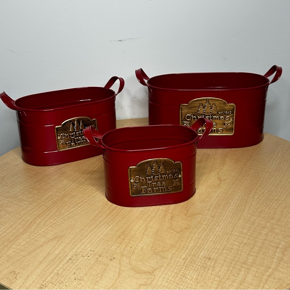 Nicole Red Metal Baskets with Gold Accents Set of 3